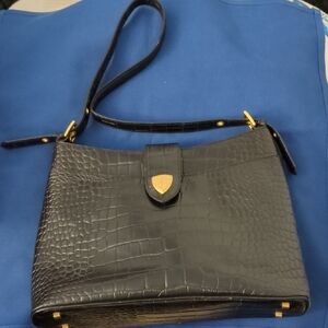 Luxurious Black Leather Crocodile-Embossed Shoulder Bag NOW ONLY $30